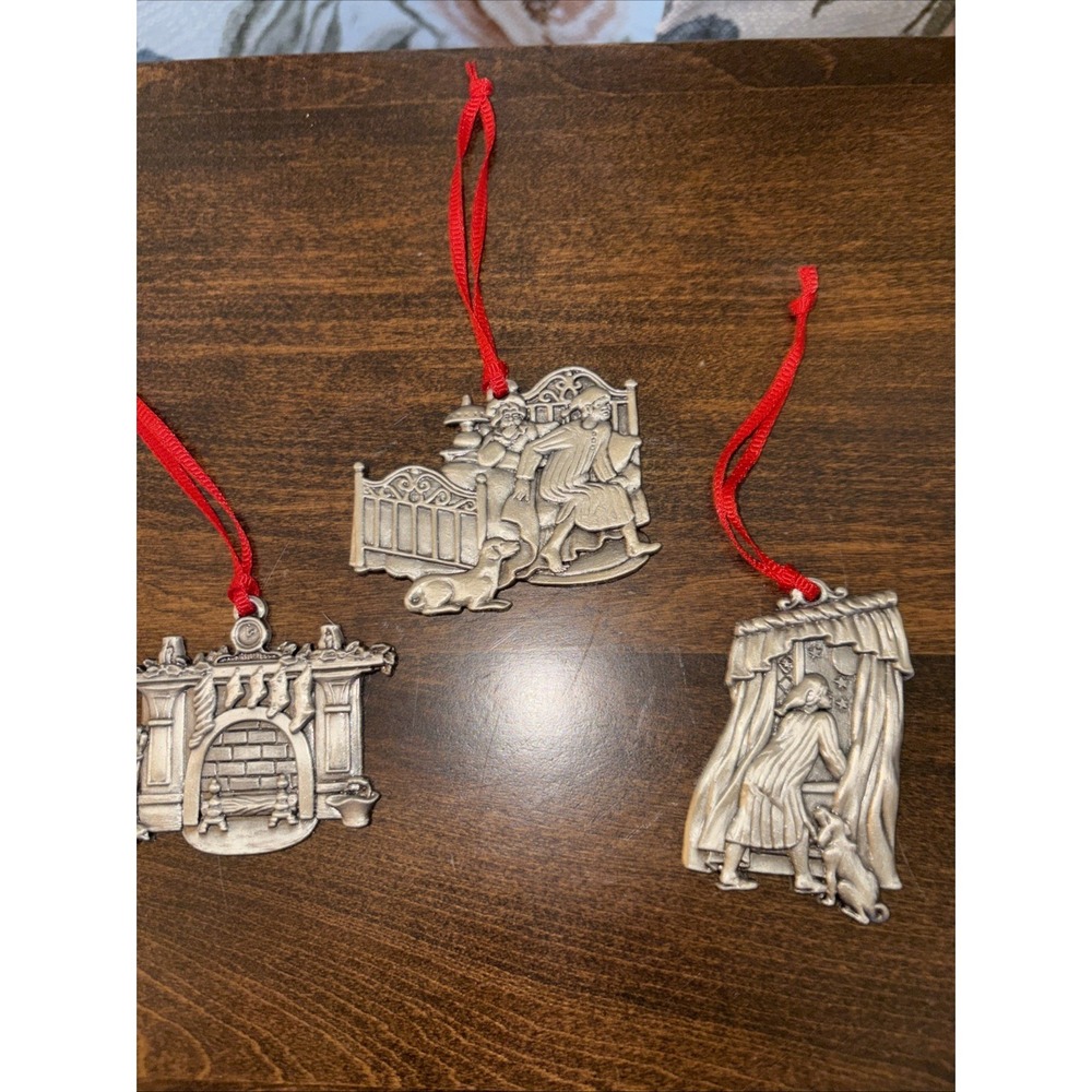 Pewter Twas the Night Before Christmas 3 Ornaments Madison Avenue
